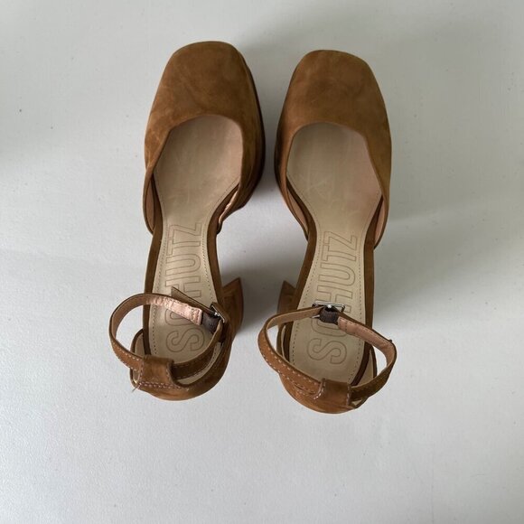 Schutz Luan New Bear Brown Nubuck Leather Platform Pump Shoes Womens size 10 B - Picture 4 of 9